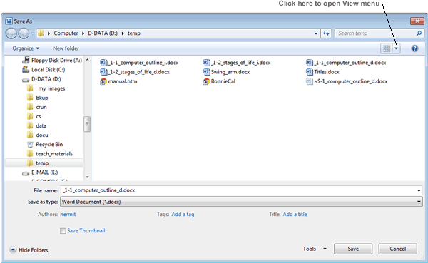Opening the View menu in Windows Explorer