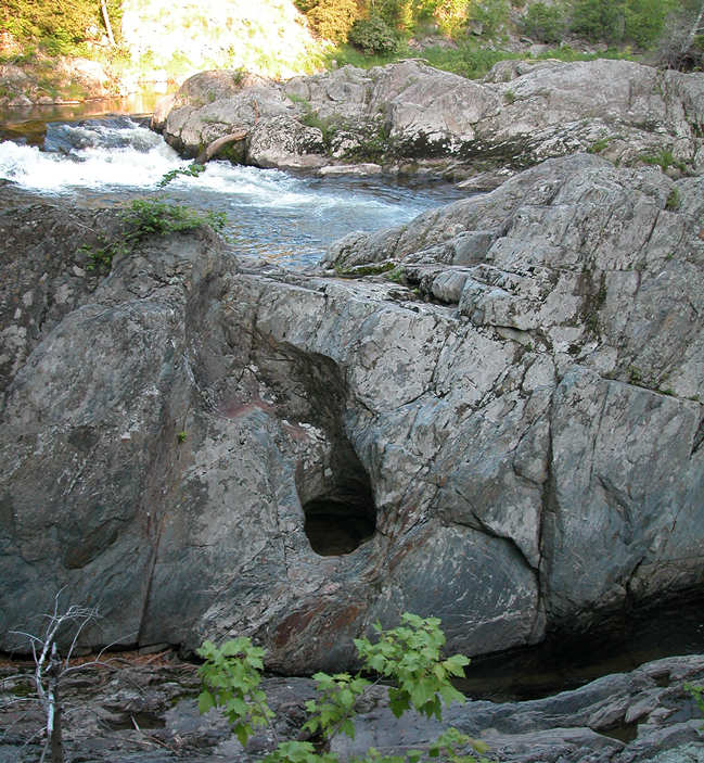Photo of wobble holes in the rock at Big Falls, North Troy Vermont