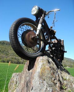 Photo of an old motorcycle in the Green Mountains of Vermont