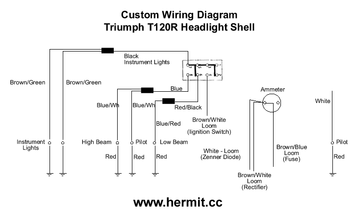 Diagram of Triumph headlight shell wiring